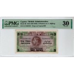 CYPRUS 3 PIASTRES BANKNOTE 1943 OVERPRINTED PMG 30 p26 WORLD BANKNOTES