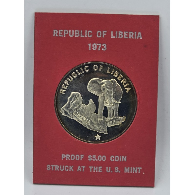 Liberia 1973 Silver Proof coin US mint Elephant WORLD COINS