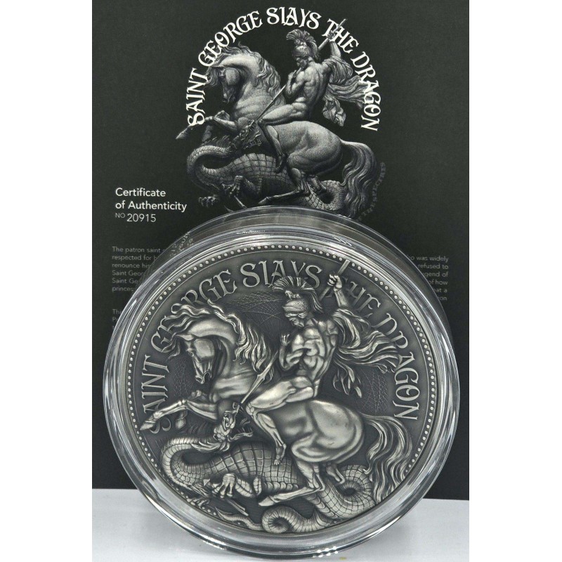 Chad 2 oz SILVER COIN SAINT GEORGE SLAYS THE DRAGON 2021 GOLD AND SILVER BULLION