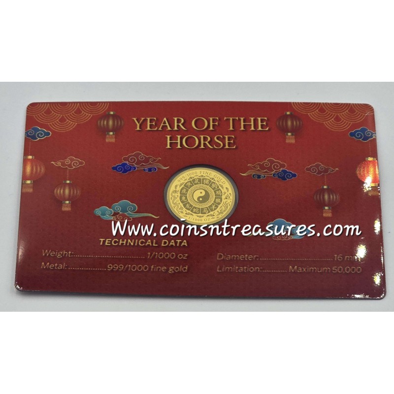 YEAR OF THE HORSE 1/1000 Oz .999 Gold in Coin card 2026 GOLD AND SILVER BULLION