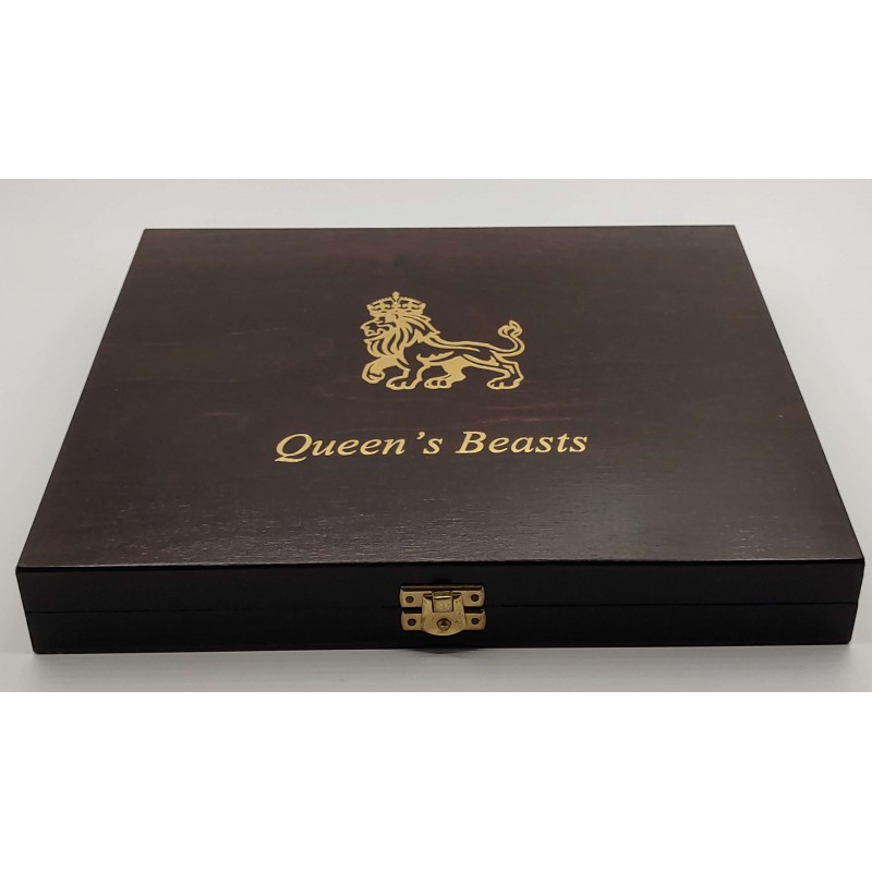 COMPLETE SET OF QUEEN’S BEASTS COLORED – COLORIZED 2016-2021 2 OZ SILVER BULLION 10-COIN SET – GEM BU IN DISPLAY CASE – ROYAL MINT GOLD AND SILVER BULLION