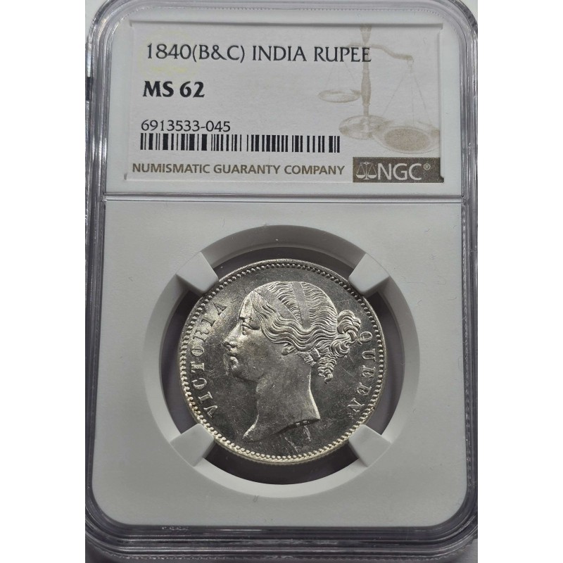 British India Silver 1 rupee 1840 Victoria NGC MS62 WORLD COINS