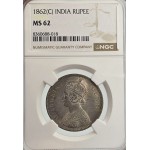 British India Silver 1 rupee 1862 Victoria Gothic style NGC MS62 WORLD COINS
