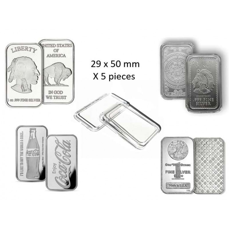 Rectangular Coin Capsules 29 x 50mm for 1 oz buffalo Aztec coca cola silver bars 5 PIECES GOLD AND SILVER BULLION