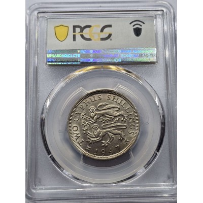 CYPRUS 2 SHILLINGS COIN 1947 UNC KGVI PCGS MS61