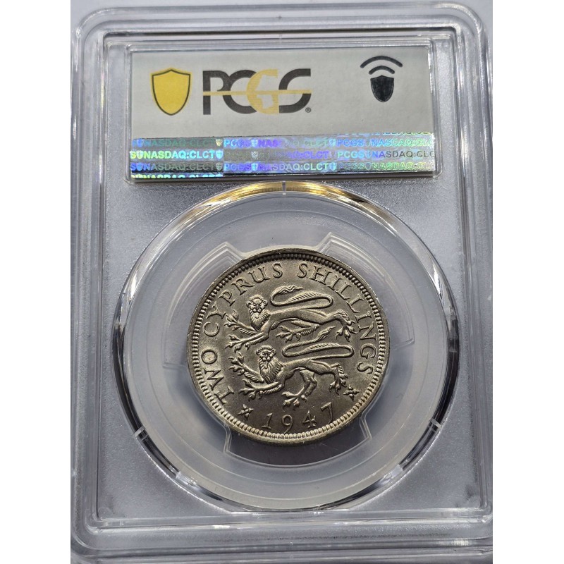 CYPRUS 2 SHILLINGS COIN 1947 UNC KGVI PCGS MS61 WORLD COINS