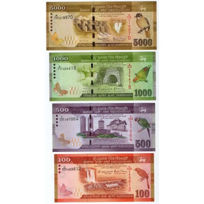SRI LANKA 2015 - 2017 COMPLETE ANIMAL BANKNOTE SET 5000 1000 500 100 50 20 RUPEES UNC