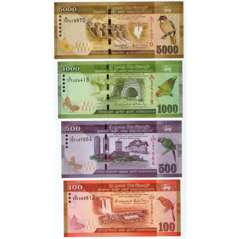 SRI LANKA 2015 - 2017 COMPLETE ANIMAL BANKNOTE SET 5000 1000 500 100 50 20 RUPEES UNC WORLD BANKNOTES