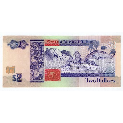 BELIZE 1991 2 DOLLAR QEII P52b UNC QUEEN ELIZABETH II