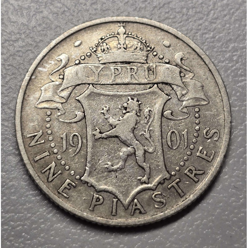 CYPRUS 9 PIASTRE SILVER COIN QUEEN VICTORIA 1901 WORLD COINS