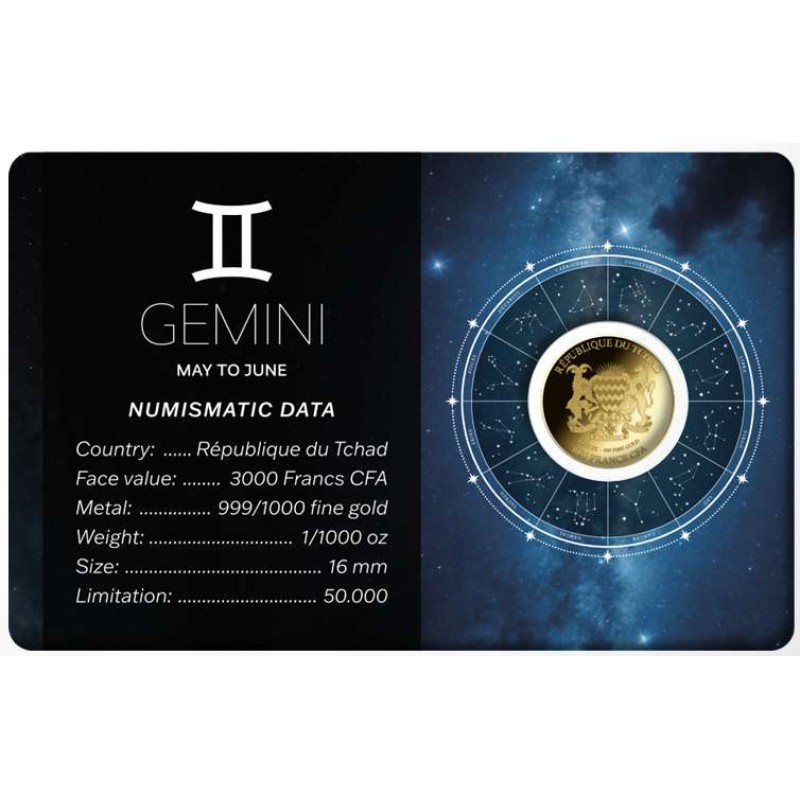 ZODIAC SIGNS GEMINI 1/1000 Oz Gold Coin GOLD AND SILVER BULLION