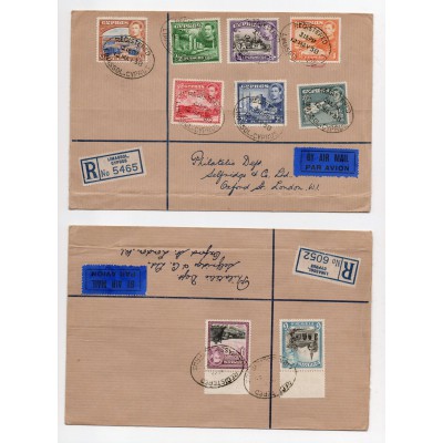 CYPRUS POSTAL HISTORY - KGVI 1938 2 REGISTERED LETTER COVERS FDC 9 STAMP VALUES