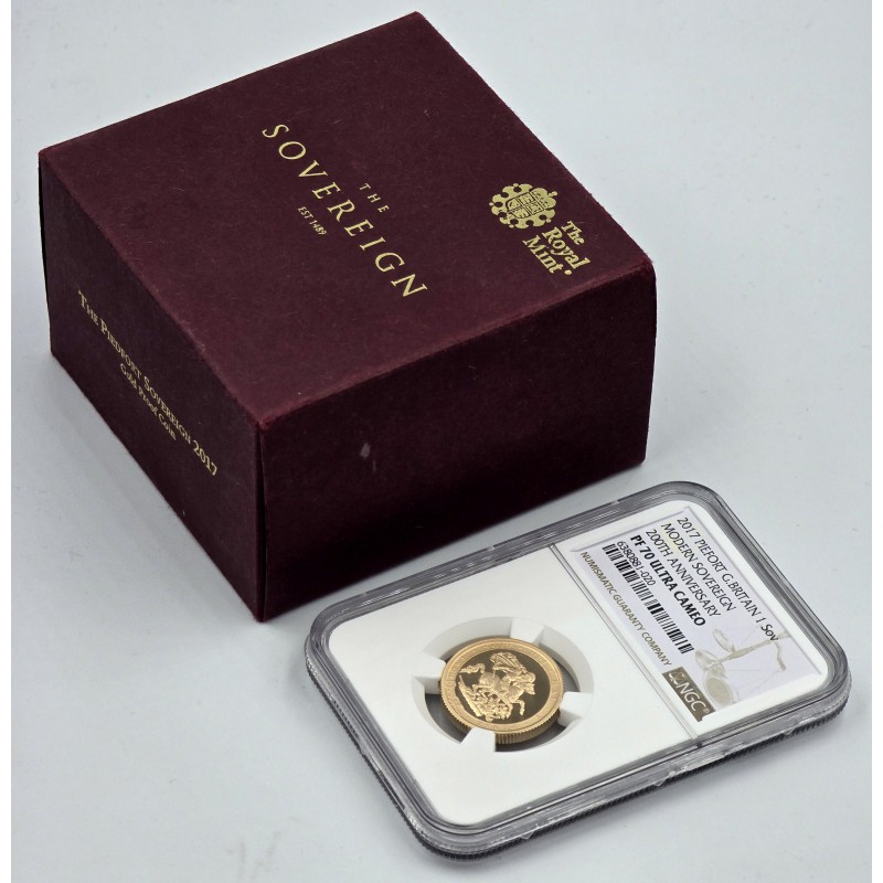 UK 2017 Piedfort 200th anniversary Gold Sovereign NGC PF70 UC WORLD COINS