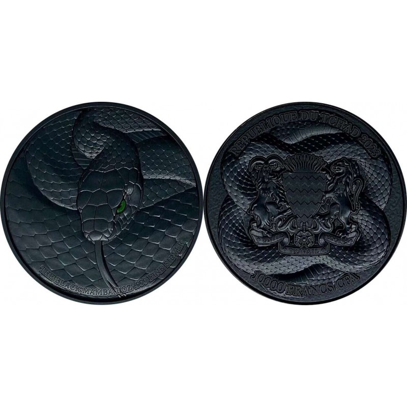 BLACK MAMBA 2 Oz Silver Coin 10000 Francs Chad 2023 GOLD AND SILVER BULLION