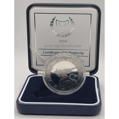 CYPRUS 2004 SILVER PROOF 1 POUND TRITONAS ACCESSION OF CYPRUS TO THE EU BOX + COA
