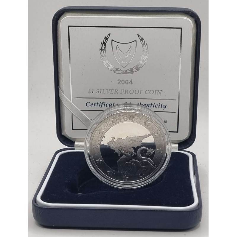 CYPRUS 2004 SILVER PROOF 1 POUND TRITONAS ACCESSION OF CYPRUS TO THE EU BOX + COA WORLD COINS