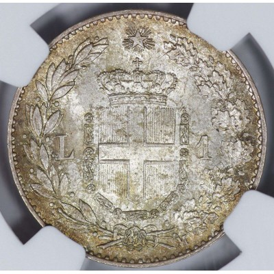 ITALY SILVER LIRA UBERTO I 1887 M NGC MS66+
