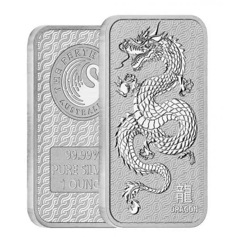 Australia Perth Mint Lunar Dragon Silver Bar 1 oz .9999 Fine GOLD AND SILVER BULLION