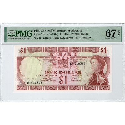 FIJI 1974 1 dollar QEII BANKNOTE P71b PMG 67 EPQ