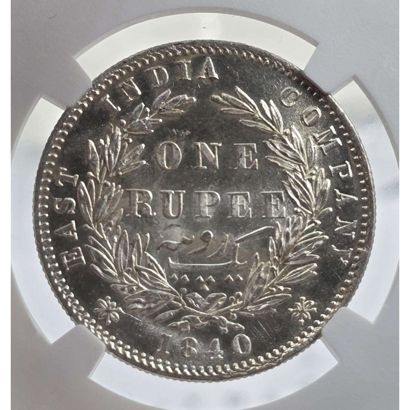British India Silver 1 rupee 1840 Victoria NGC MS62 WORLD COINS