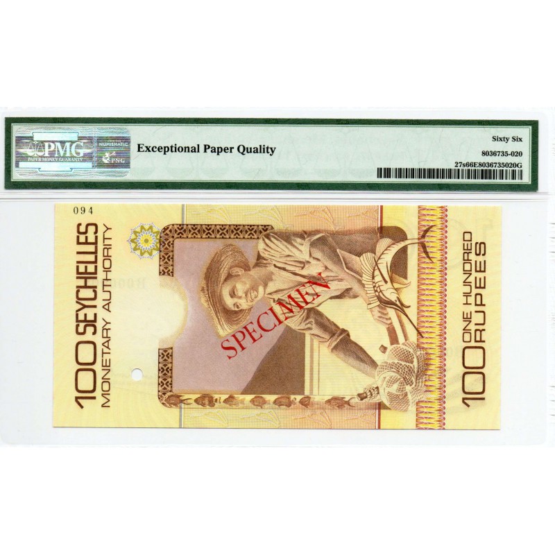 AFRICA SEYCHELLES 1980 100 RUPEES SPECIMEN P27s PMG 66EPQ LION FISH WORLD BANKNOTES