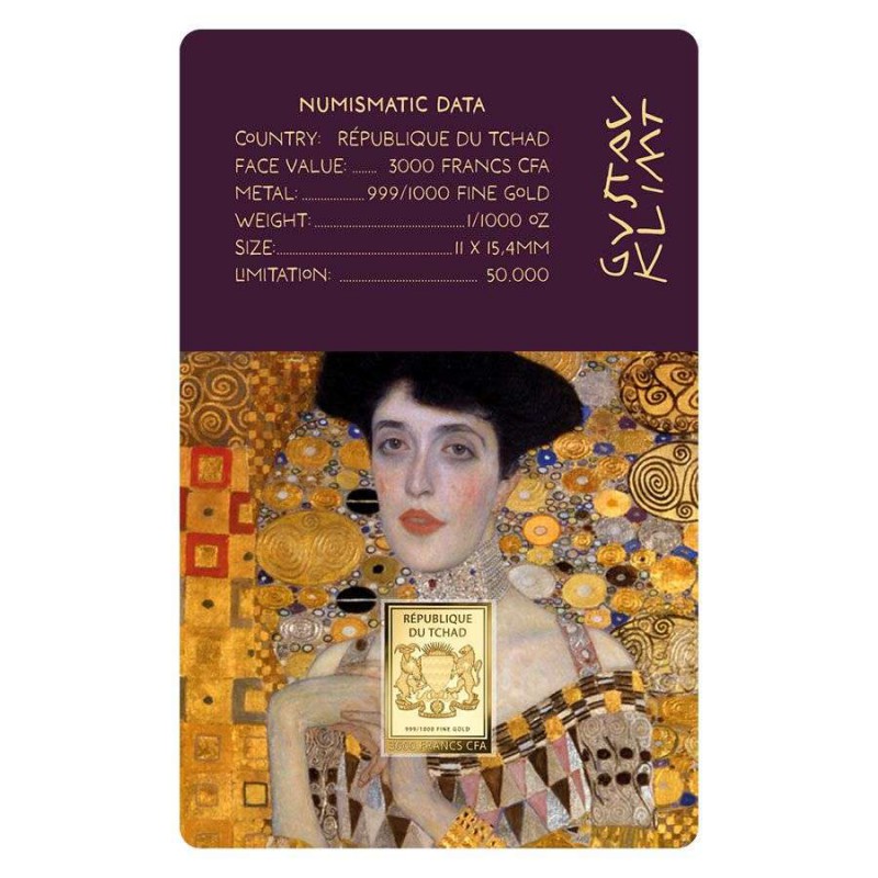 Gustav Klimt Adele 1/1000 Oz Gold Coin 3000 Francs Chad 2024 GOLD AND SILVER BULLION