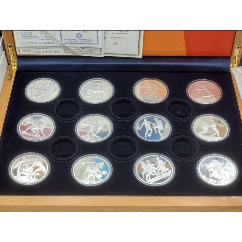 GREECE Athens 2004 Olympics Complete Collection 12 x 10 Euro silver coins in box WORLD COINS