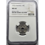 France 10 Centimes 1933 unc coin NGC MS66 WORLD COINS