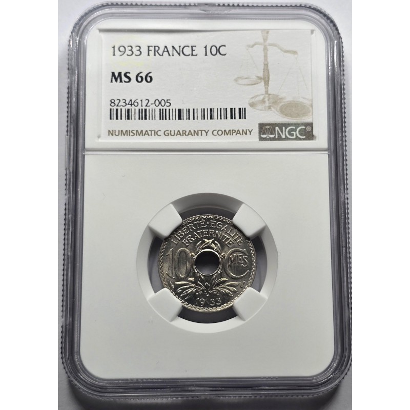 France 10 Centimes 1933 unc coin NGC MS66 WORLD COINS