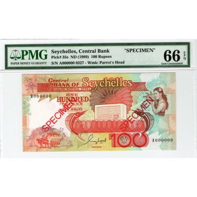 AFRICA SEYCHELLES 1989 100 RUPEES SPECIMEN P35s PMG 66EPQ