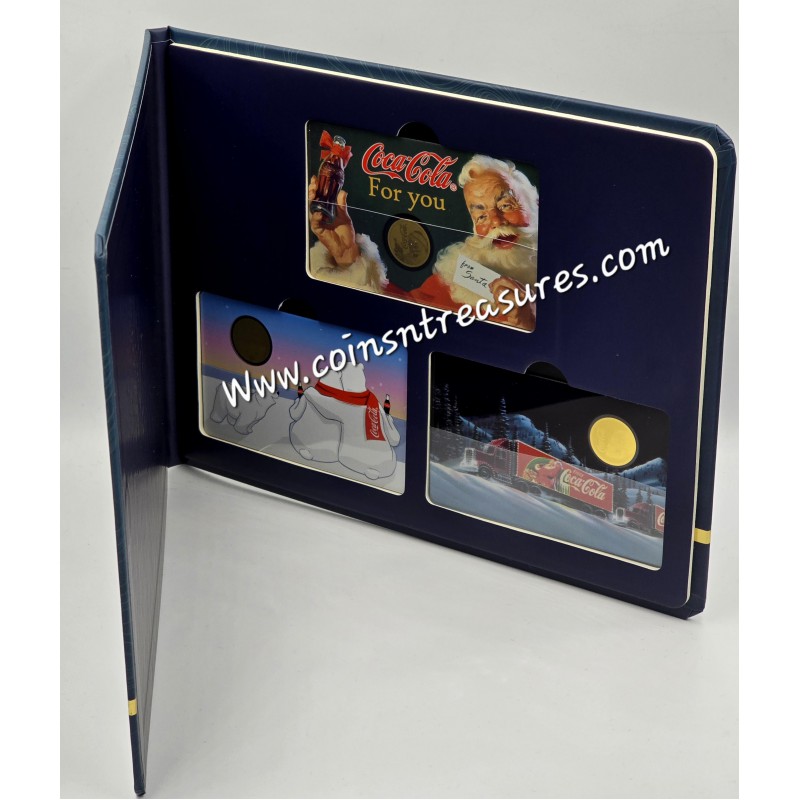 Coca Cola Christmas 1/1000 Oz .999 Gold 3 coin cards Album GOLD AND SILVER BULLION