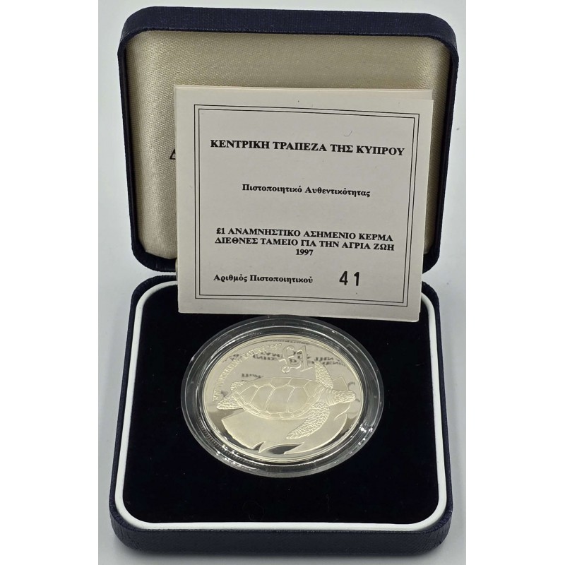 CYPRUS 1997 SILVER PROOF 1 POUND COIN WWF TURTLE WORLD COINS