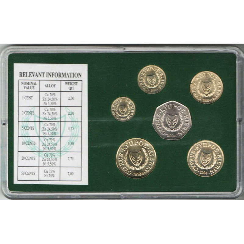 CYPRUS 2004 UNC COMPLETE LAST CENTS SET COINS WORLD COINS
