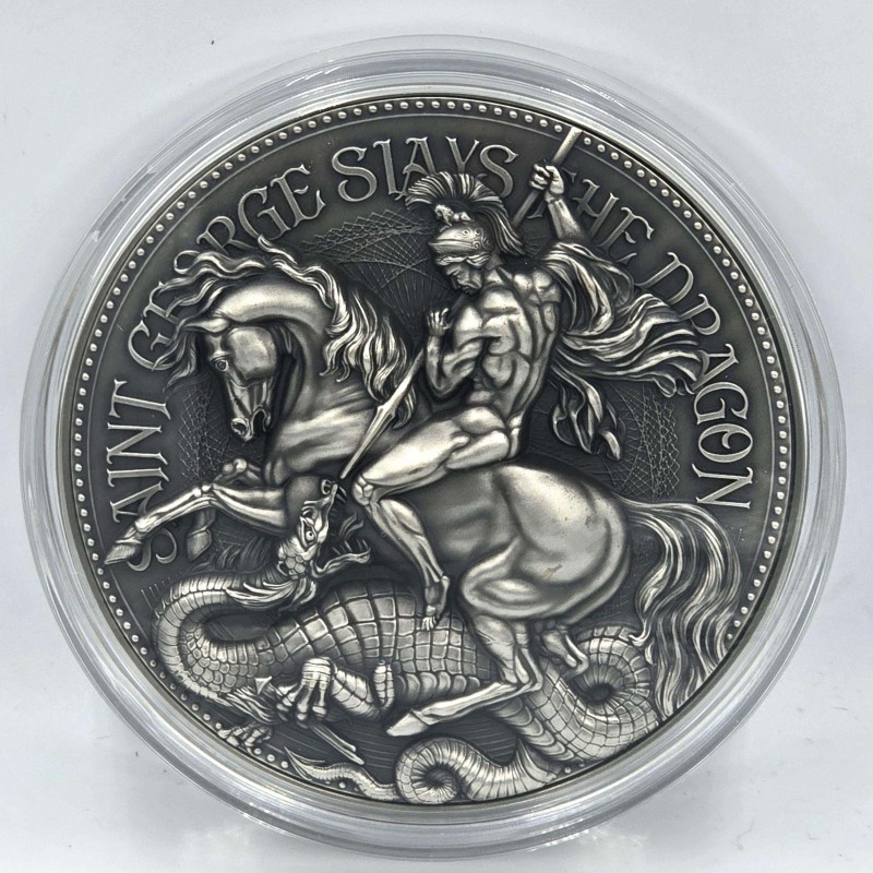 Chad 2 oz SILVER COIN SAINT GEORGE SLAYS THE DRAGON 2021 GOLD AND SILVER BULLION