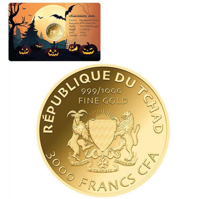 HALLOWEEN PUMPKIN 1/1000 Oz Gold .999 Coin Chad GOLD AND SILVER BULLION