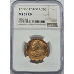 Ethiopia Haile Selassie I 25 Santeem 1944 coin NGC MS65 RD WORLD COINS
