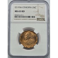 Ethiopia Haile Selassie I 25 Santeem 1944 coin NGC MS65 RD
