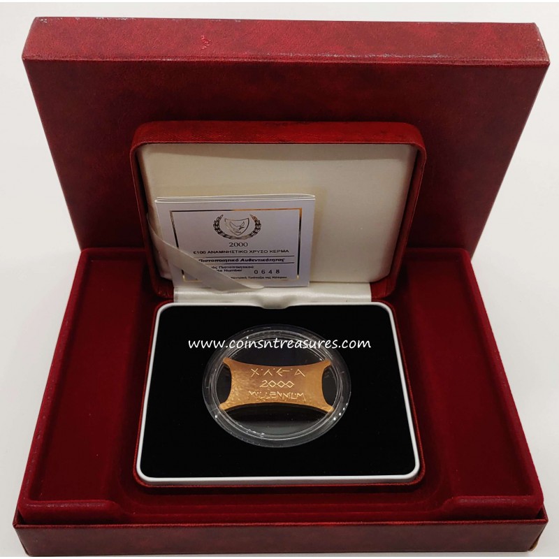 CYPRUS 2000 PROOF 100 POUNDS GOLD TALENT MILLENIUM WORLD COINS