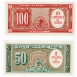 CHILE 100 AND 50 PESOS BANKNOTES 1961 UNC p126-127 WORLD BANKNOTES