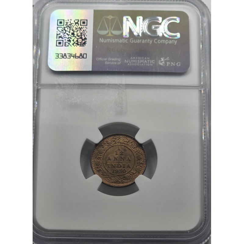 BRITISH INDIA 1/12 ANNA COIN 1930 C KGV NGC MS64RB WORLD COINS