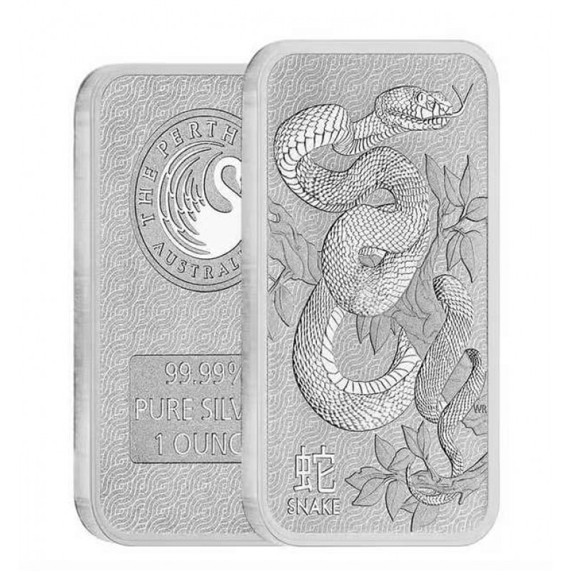 Australia Perth Mint Lunar Snake Silver Bar 1 oz .9999 Fine GOLD AND SILVER BULLION