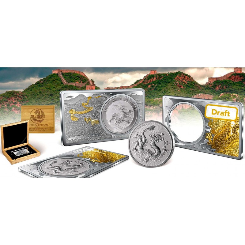 CHINESE DRAGON 2025 COIN IN BAR 3 oz Silver Premium Gold Glided Set GOLD AND SILVER BULLION
