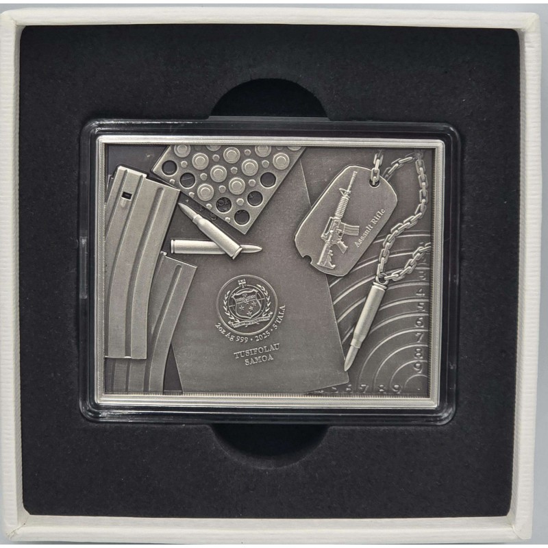 ASSAULT RIFLE Mission X 2 Oz Silver Coin Samoa 2025 GOLD AND SILVER BULLION