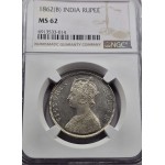 British India Silver 1 rupee 1862 B Victoria Gothic style NGC MS62 WORLD COINS