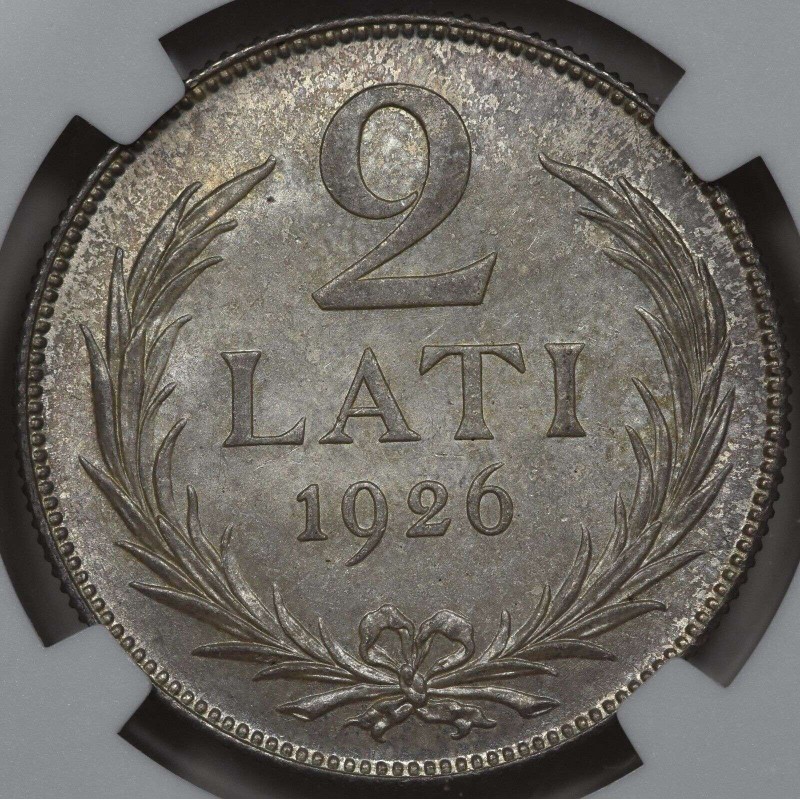 LATVIA SILVER 2 LATI COIN 1926 NGC MS64 WORLD COINS