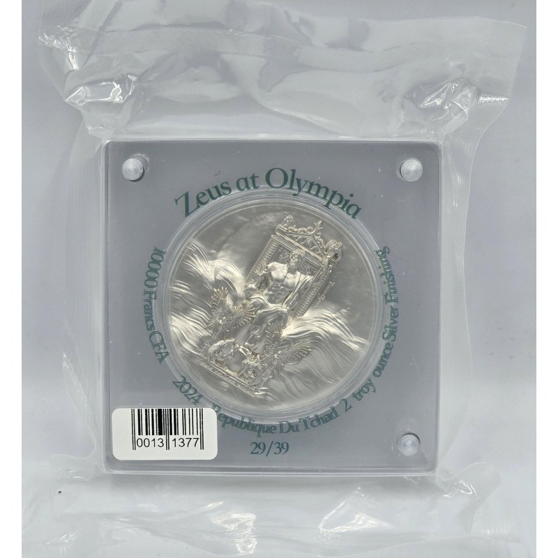 ZEUS AT OLYMPIA 2 Oz Silver Coin 10000 Francs Chad 2024 GOLD AND SILVER BULLION