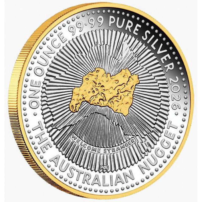 Australian Nugget 1 Oz Silver Gilded Proof Coin 2026 GOLD AND SILVER BULLION