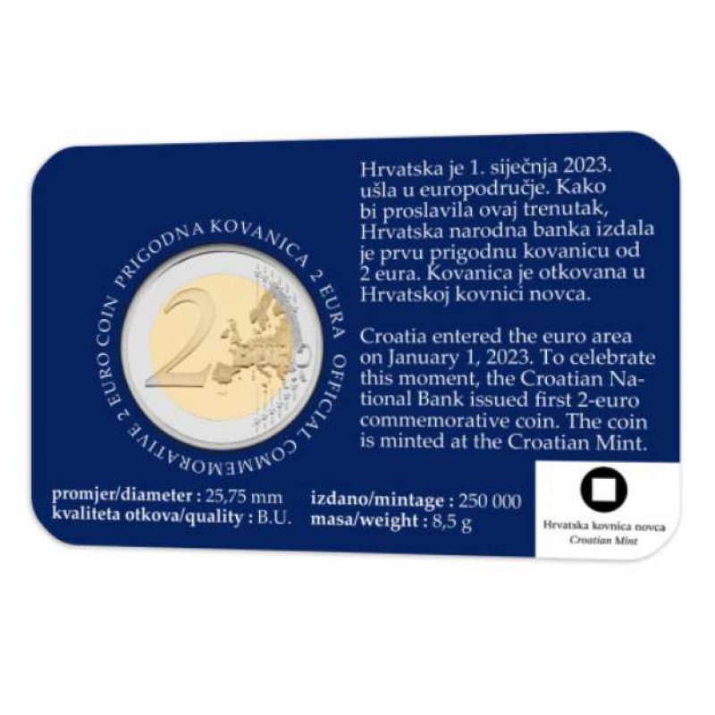 CROATIA BU 2 EURO 2023 First 2 Euro in Official Coin Card WORLD COINS