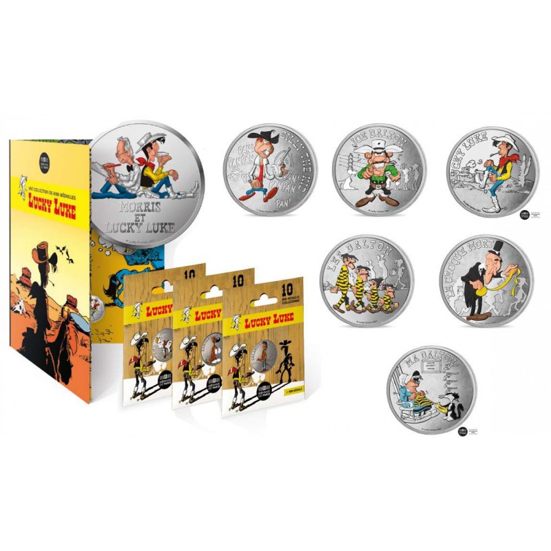 FRANCE LUCKY LUKE EURO COIN MEDAL COMPLETE COLLECTION PACK OF 9 + COLLECTORS ALBUM MONNAI DE PARIS WORLD COINS