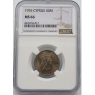 CYPRUS 50 MILS COIN 1955 UNC NGC MS66